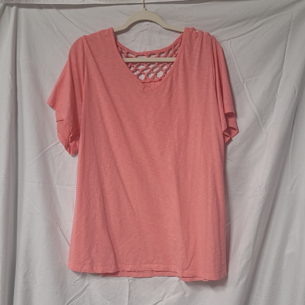 Lane Bryant Pink Short Sleeve Top with Lattice Detail